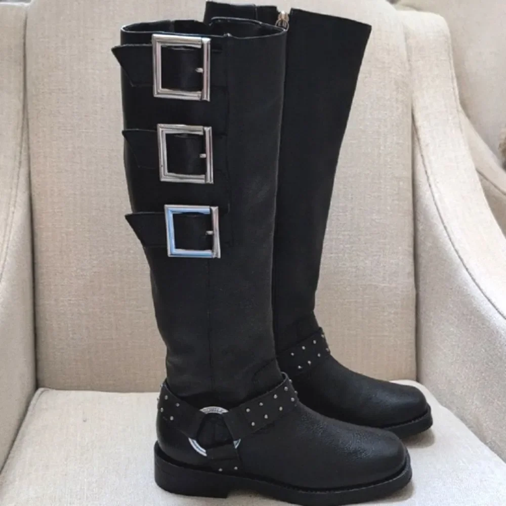 Schutz Luccia Buckle Black Graxo Leather Women's Boot Moto Grunge Punk Casual